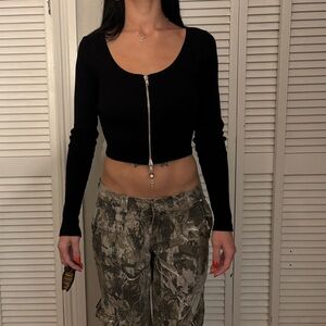 Brandy Melville Black Zip-Up Crop Top